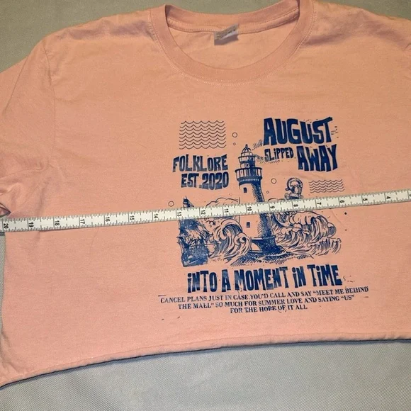 Taylor Swift Lyric Size L Crop T Shirt Folklore August Slipped Away Tee - Picture 4 of 9